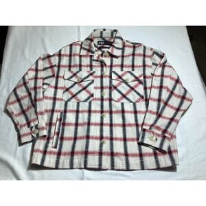 Zara Italian Fabric Plaid Shacket Red Black Cream Boxy Shirt Jacket Womens XS